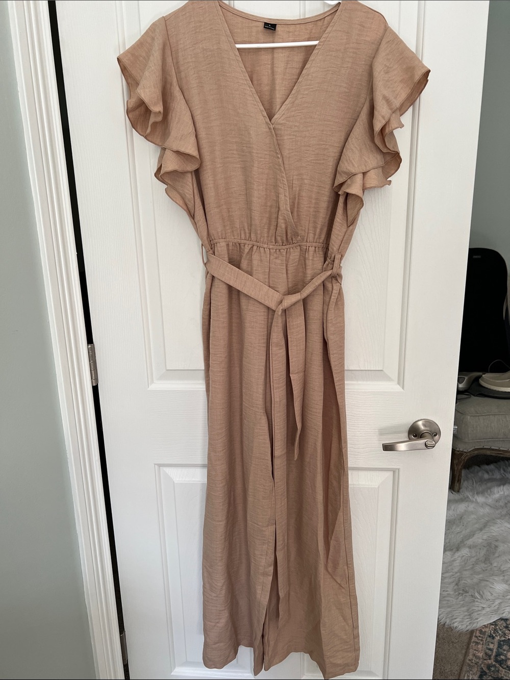 SHEIN Taupe Ruffle Sleeve Wrap Maxi Dress